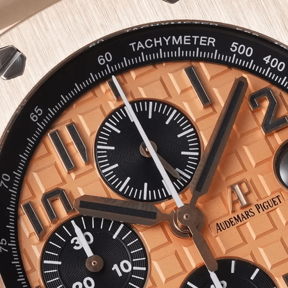 오데마피게 로얄오크 오프쇼어 크로노그래프 오렌지 텍스처 다이얼 RG 금통 42mm 26470