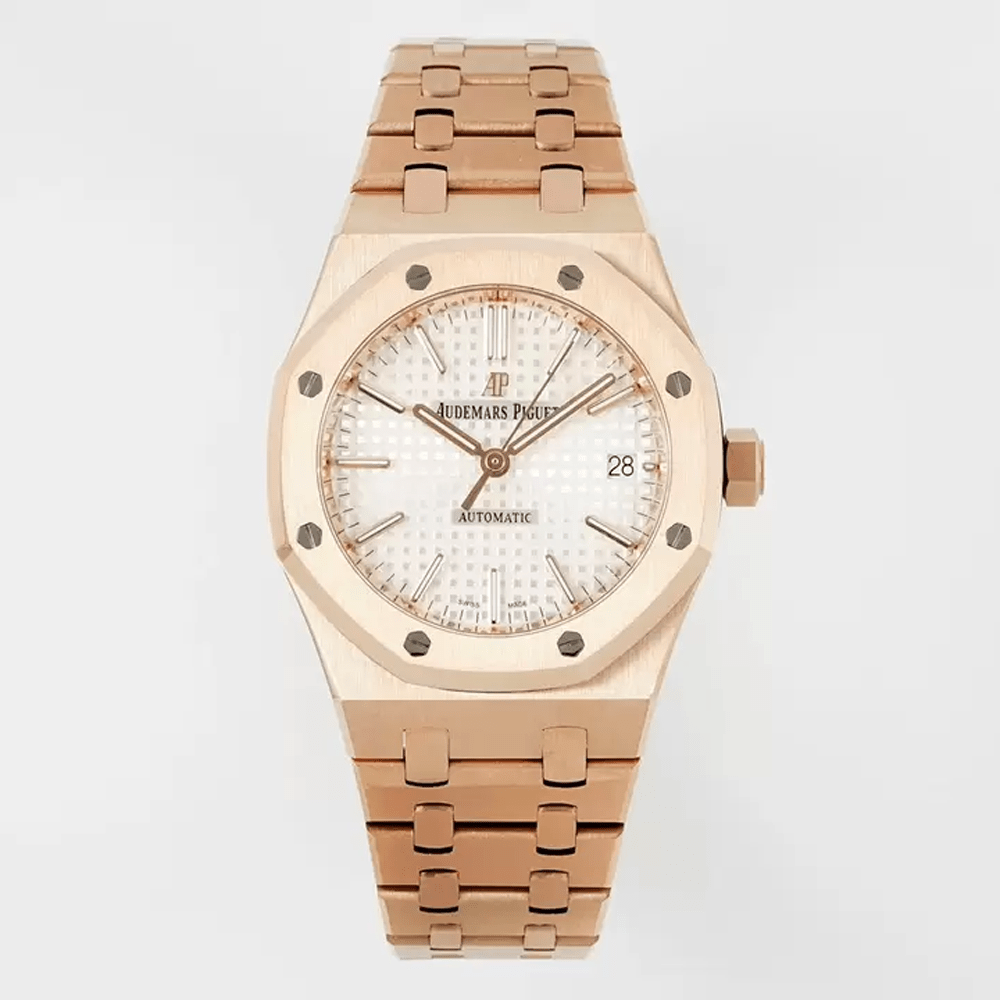 오데마피게 로얄오크 화이트 텍스처 다이얼 로즈골드 금통 37mm 15450