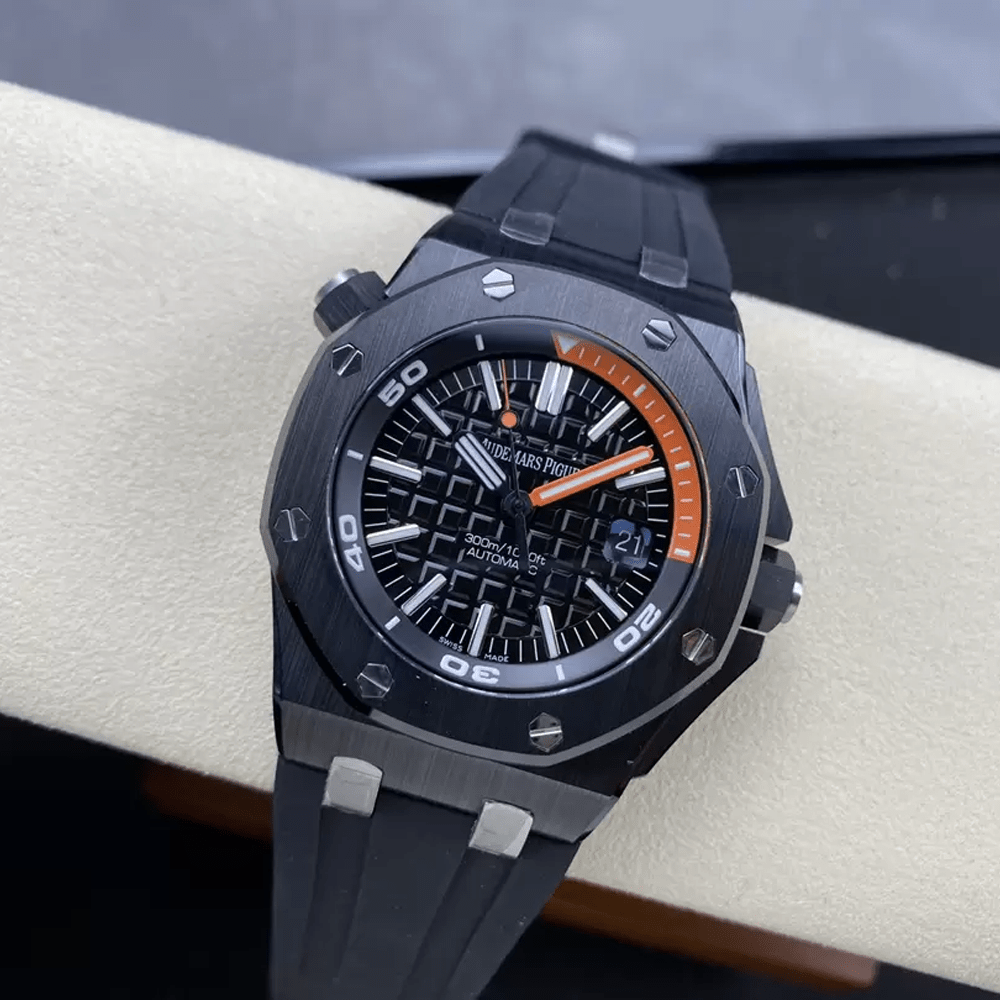 APS 공장 오데마피게 로얄오크 오프쇼어 다이버 검판 다이얼 세라믹 베젤 블랙 러버 스트랩 42mm 15707