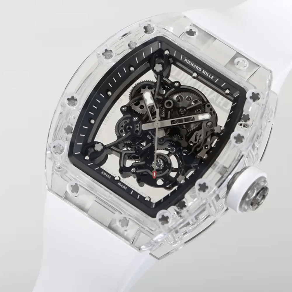 리차드밀 부바왓슨 크리스탈 스켈레톤 다이얼 화이트 러버 스트랩 RM-055