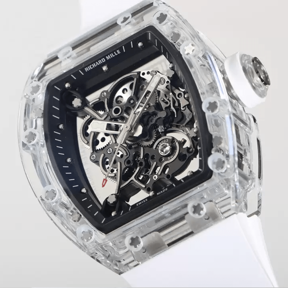 리차드밀 부바왓슨 크리스탈 스켈레톤 다이얼 화이트 러버 스트랩 RM-055