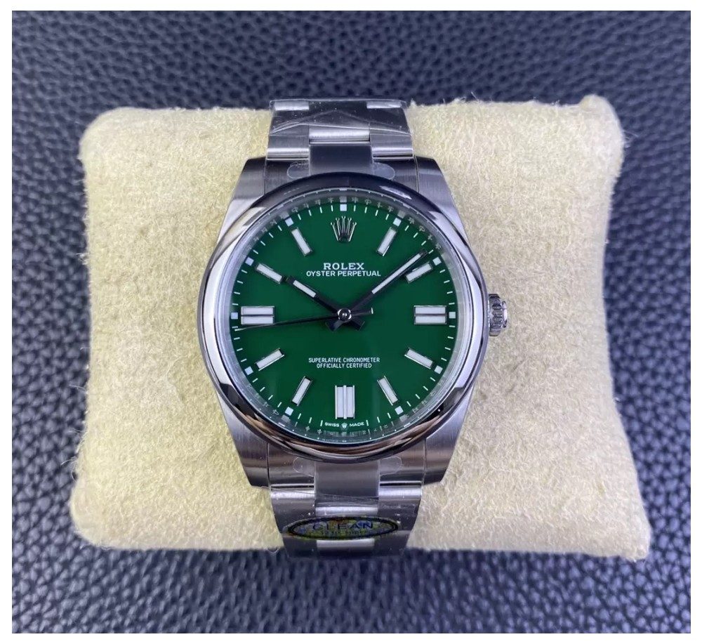 롤렉스 오이스터 퍼페츄얼 그린 다이얼 바인덱스 SS 브레이슬릿 41mm 124300