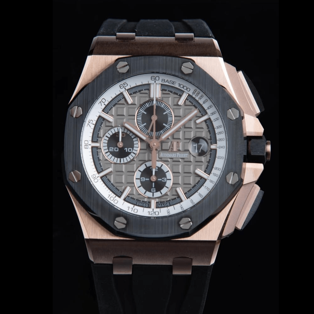 오데마피게 로얄오크 오프쇼어 크로노그래프 그레이 다이얼 블랙세라믹 RG 블랙 러버스트랩 44mm  26416RO