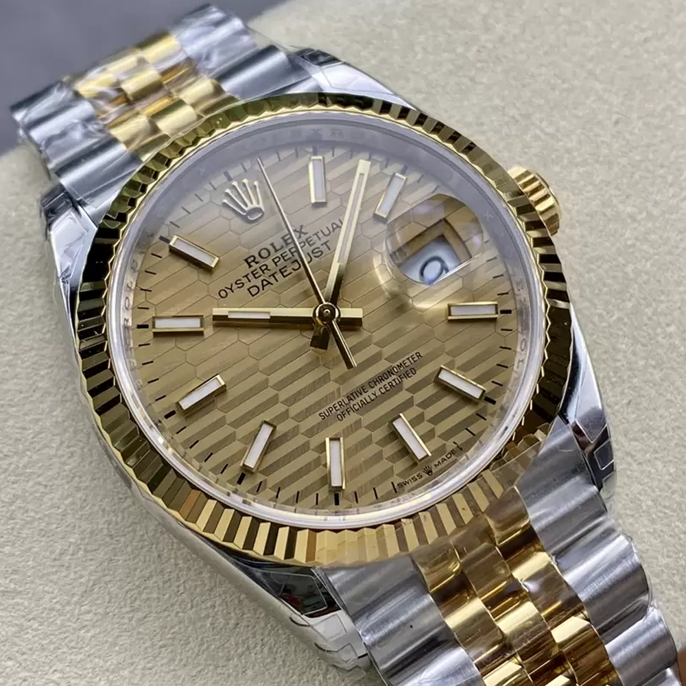 롤렉스 데이저스트 옐로우골드 텍스처 다이얼 바인덱스 YG 콤비 쥬빌레 36mm 126233