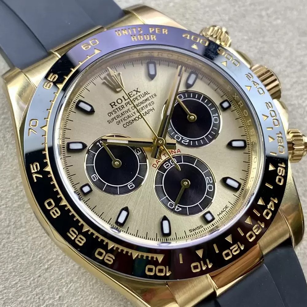 롤렉스 데이토나 크로노그래프 골드 다이얼 바인덱스 러버밴드 40mm 116515
