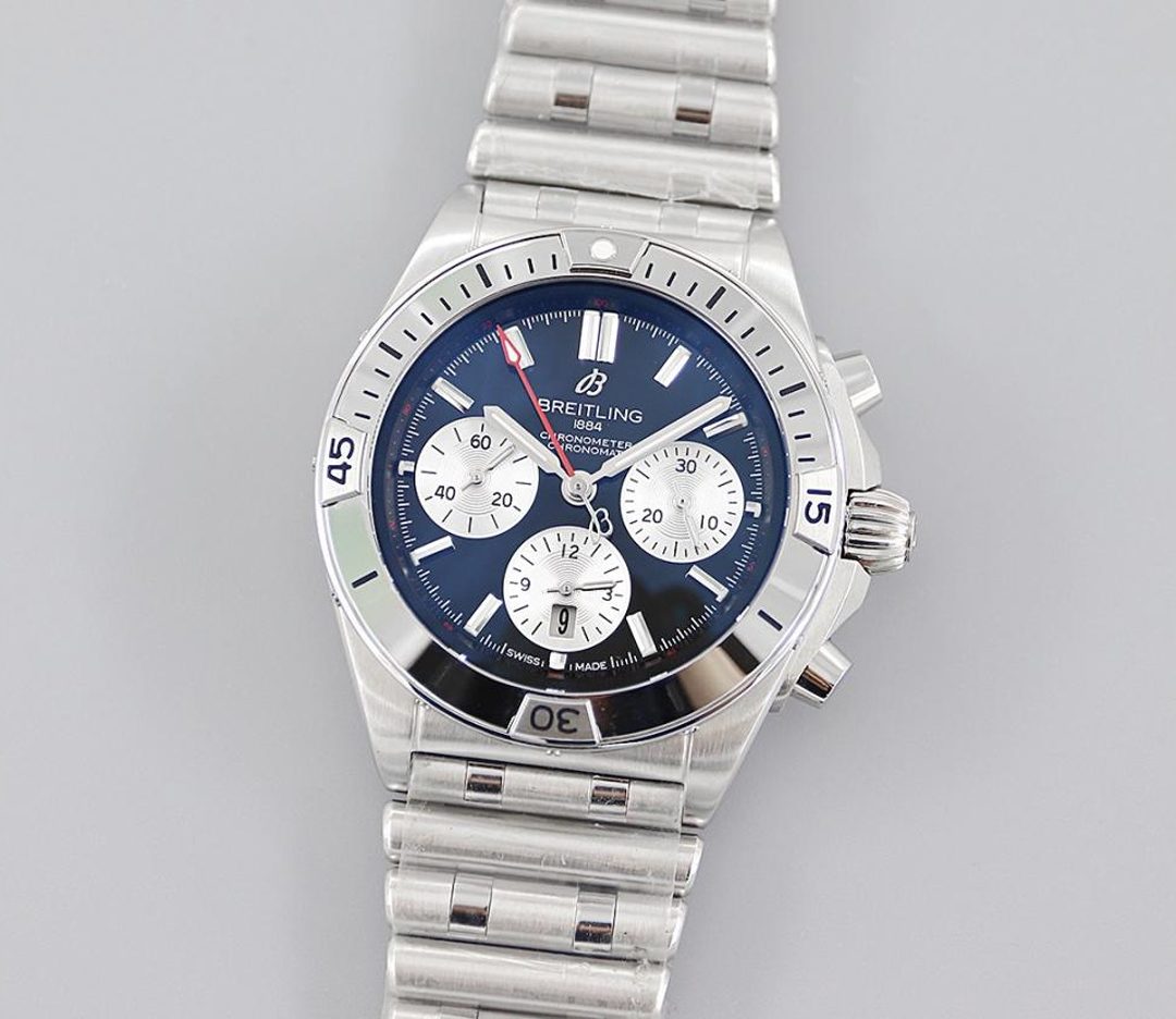 브라이틀링 크로노그래프 크로노맷 블루 다이얼 스틸 SS 브레이슬릿 42mm AB0134101B1A1