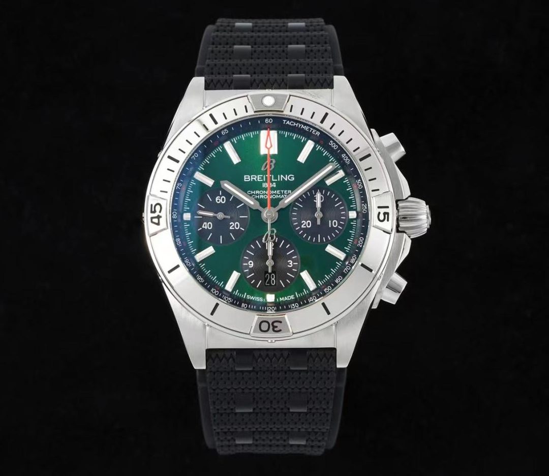 브라이틀링 크로노그래프 크로노맷 그린 다이얼 러버 스트랩 42mm AB01343A1L1A1