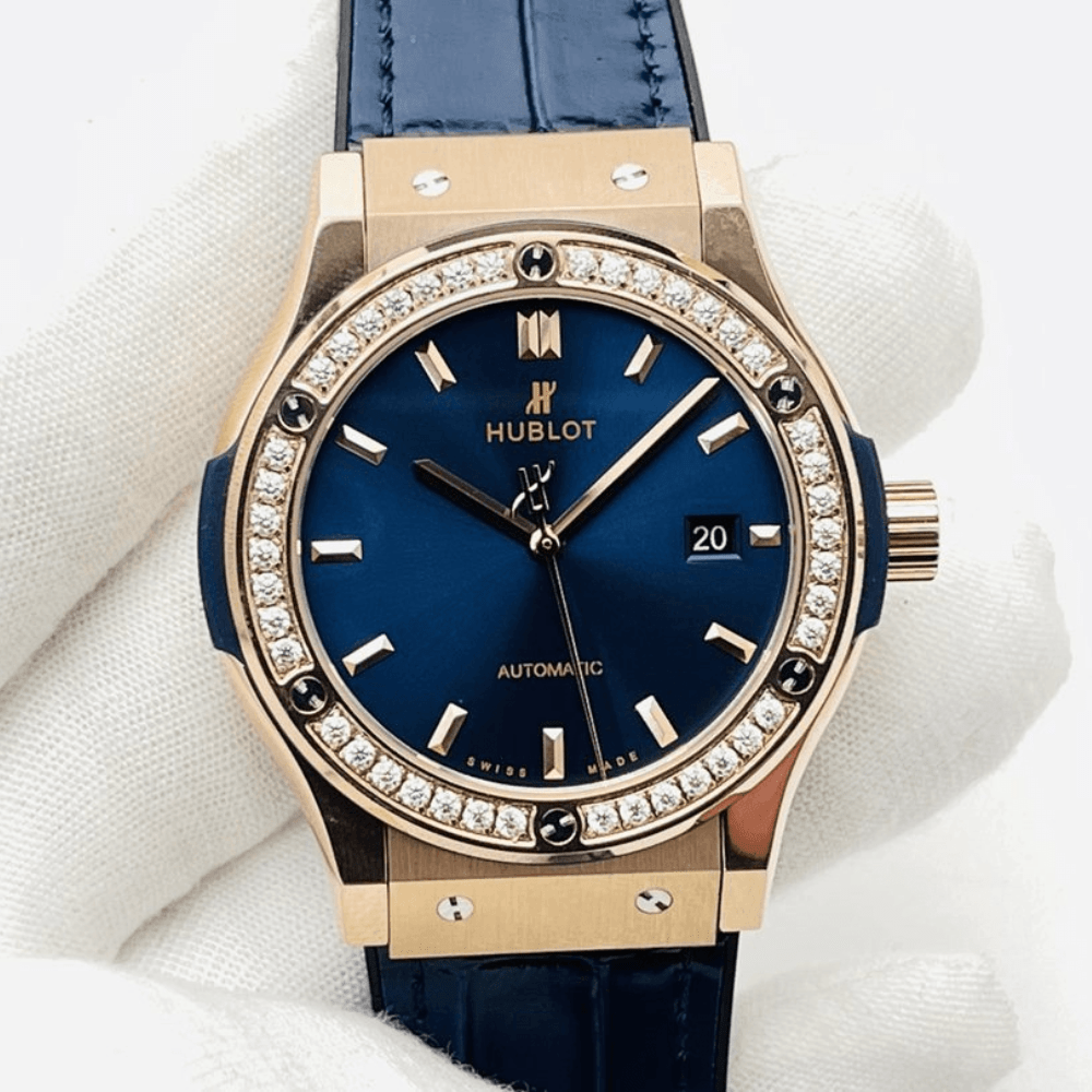 위블로 클래식 퓨전 블루 다이얼 다이아베젤 로즈골드 금통 가죽 스트랩 38mm/42mm 542.OX.7180.RX