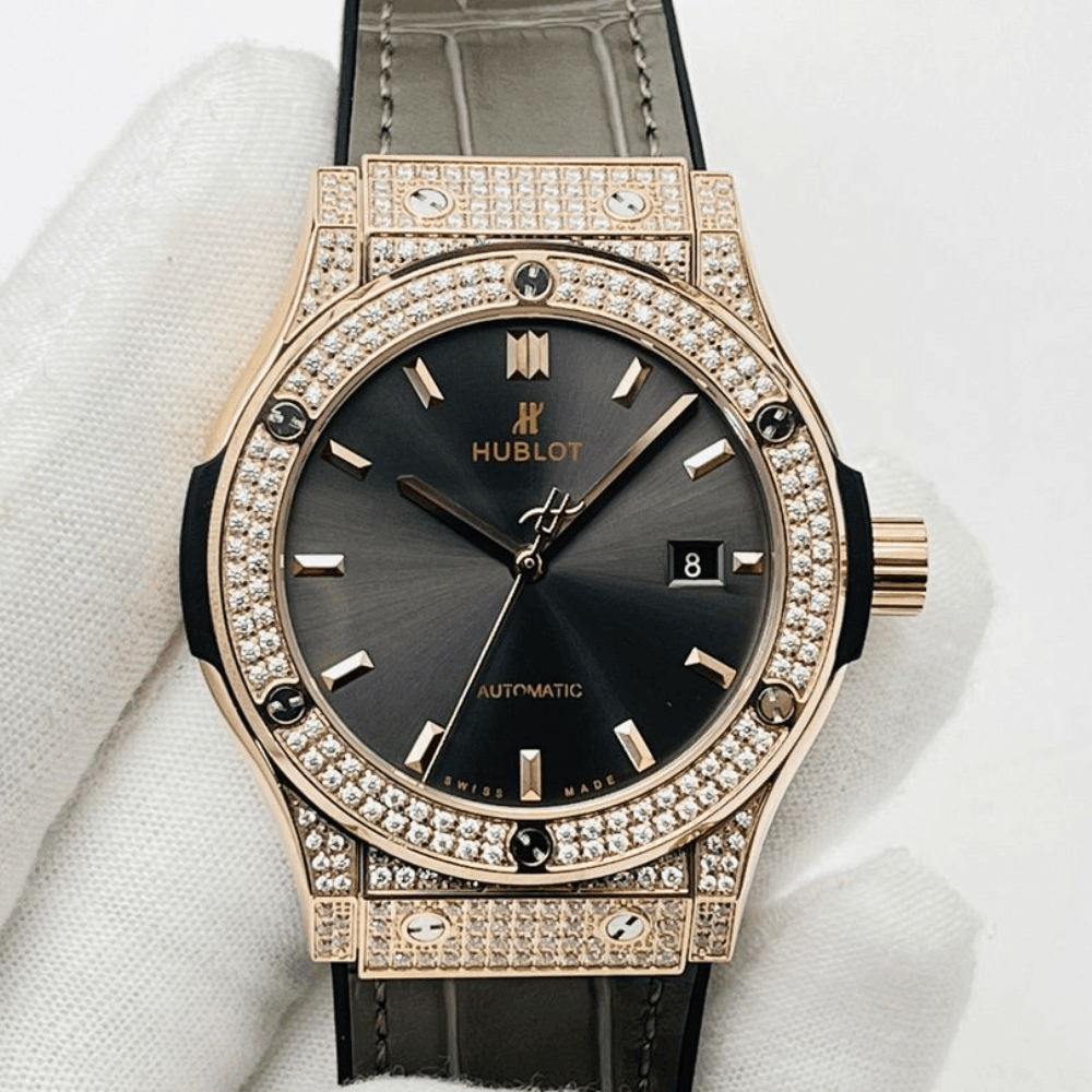 위블로 클래식 퓨전 그레이 다이얼 풀다이아 로즈골드 금통 가죽 스트랩 38mm/42mm 542.OX.7081.LR