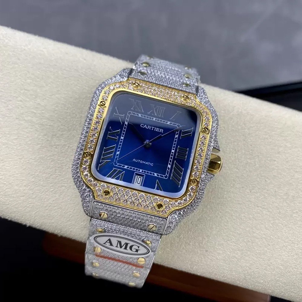 까르띠에 산토스 버스트다운 블루 다이얼 로즈골드 콤비 40mm