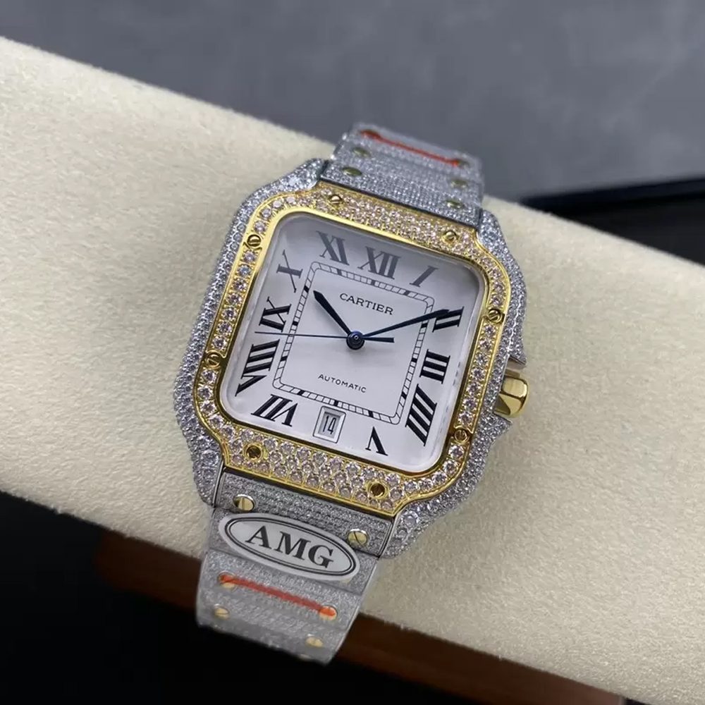 까르띠에 산토스 버스트다운 화이트 다이얼 옐로우골드 콤비 40mm