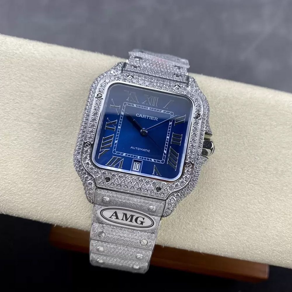 까르띠에 산토스 버스트다운 블루 다이얼 옐로우골드 콤비 40mm