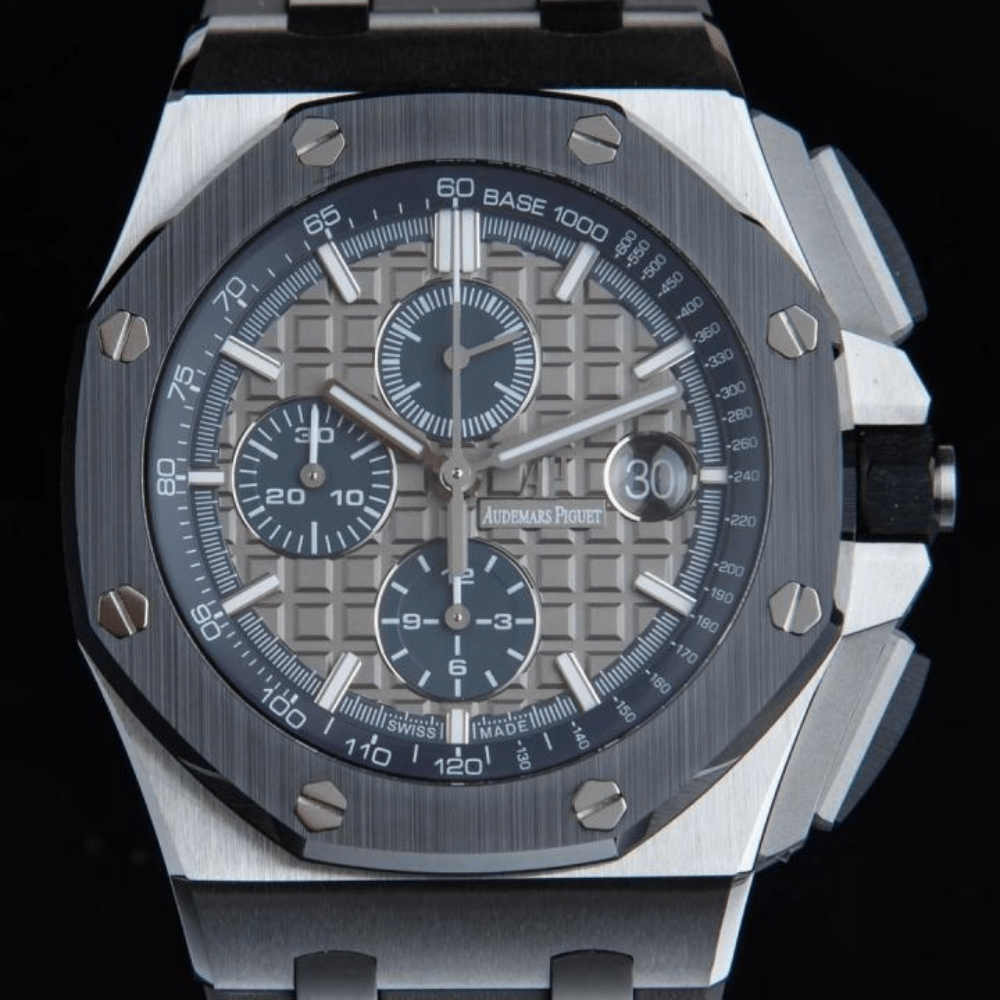 오데마피게 로얄오크 오프쇼어 크로노그래프 그레이 다이얼 세라믹 SS 블랙 러버스트랩 44mm 26400