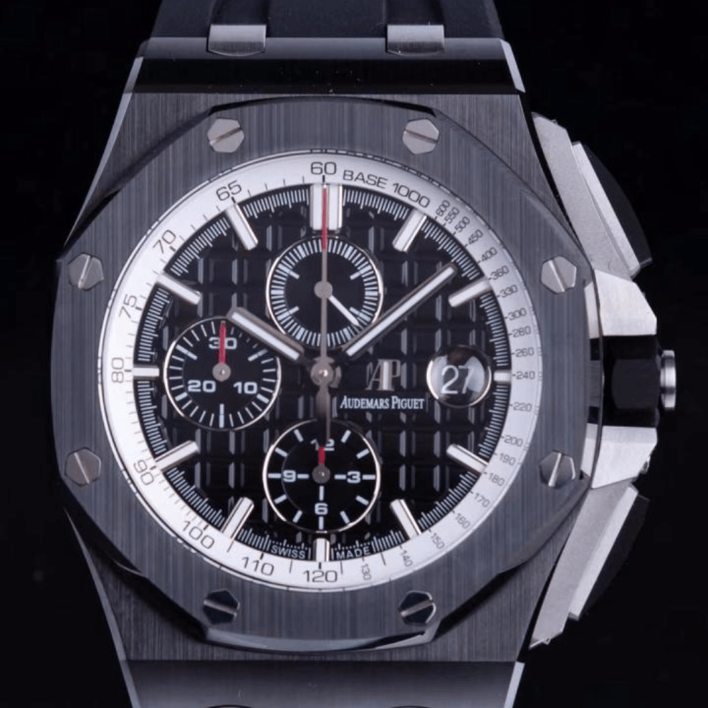 오데마피게 로얄오크 오프쇼어 크로노그래프 블랙 다이얼 세라믹 블랙 러버 스트랩 44mm 26405CE