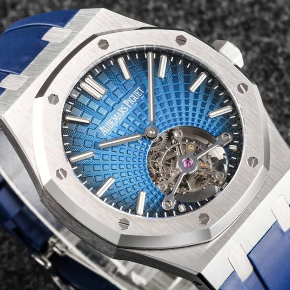 오데마피게 로얄오크 투르비옹 블루 다이얼 스틸 블루 러버스트랩 V3 41mm 26522TI