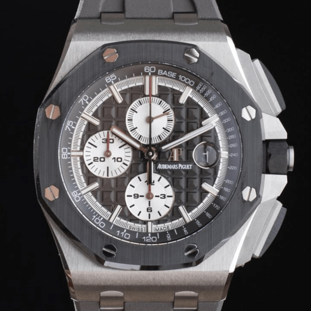 오데마피게 로얄오크 오프쇼어 크로노그래프 그레이 다이얼 스틸 그레이 러버스트랩 44mm 26400SO