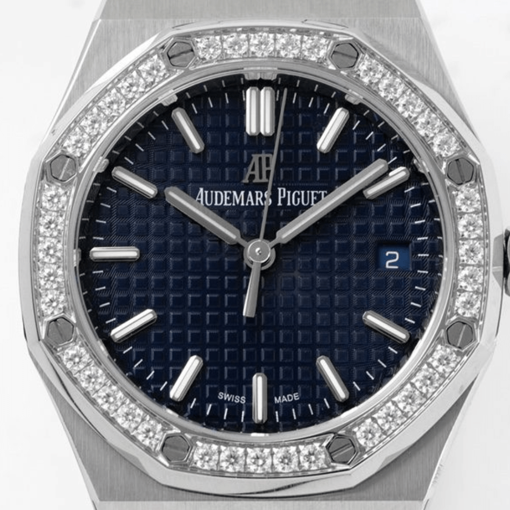 오데마피게 로얄오크 레이디 블루 다이얼 다이아베젤 실버 SS 브레이슬릿 34mm 77351ST