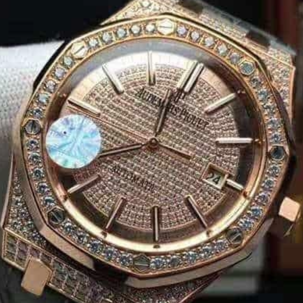 오데마피게 로얄오크 풀다이아 로즈골드 블랙 가죽스트랩 41mm 15452