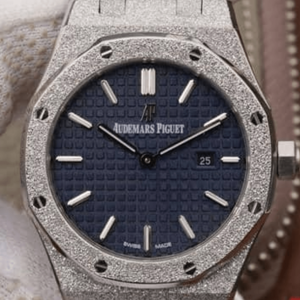 오데마피게 로얄오크 프로스트 골드 블루다이얼 스틸 SS 브레이슬릿 33mm 여성용 67653