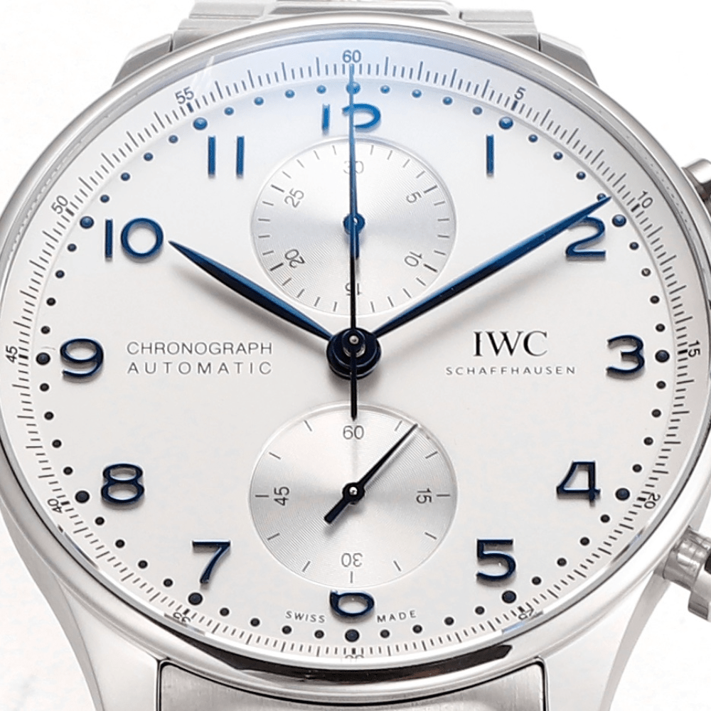 IWC 포르투기저 크로노그래프 화이트/블루 다이얼 스틸 SS브레이슬릿 40mm IW371617