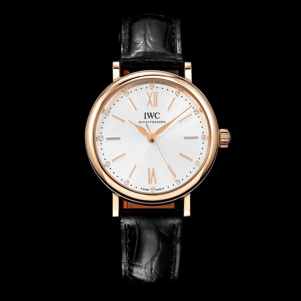 IWC 포르토피노 레이디 로즈골드 화이트 다이얼 레더스트랩 34mm IW357401