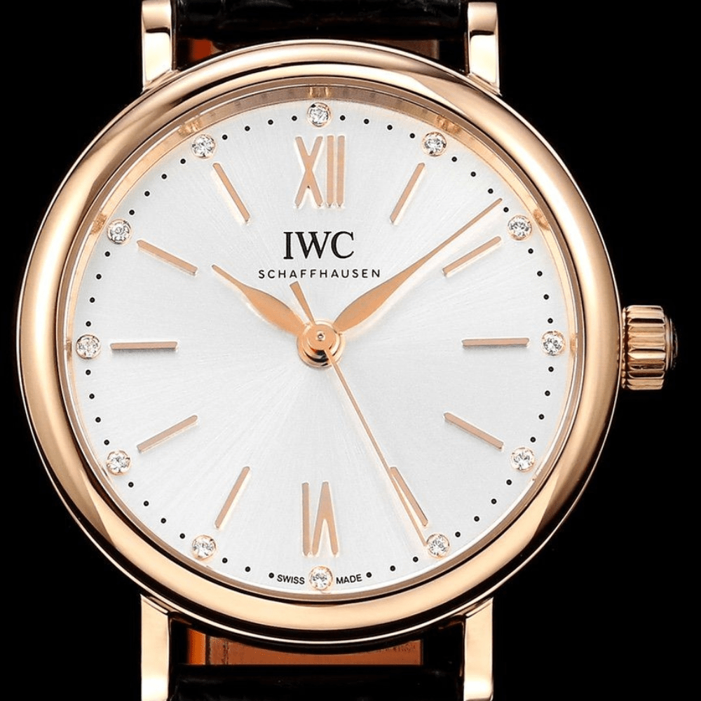 IWC 포르토피노 레이디 로즈골드 화이트 다이얼 레더스트랩 34mm IW357401