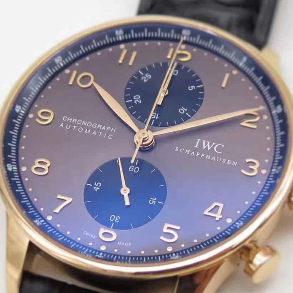 IWC 포르투기저 크로노그래프 로즈골드 브라운 다이얼 레더 스트랩 41mm IW371482