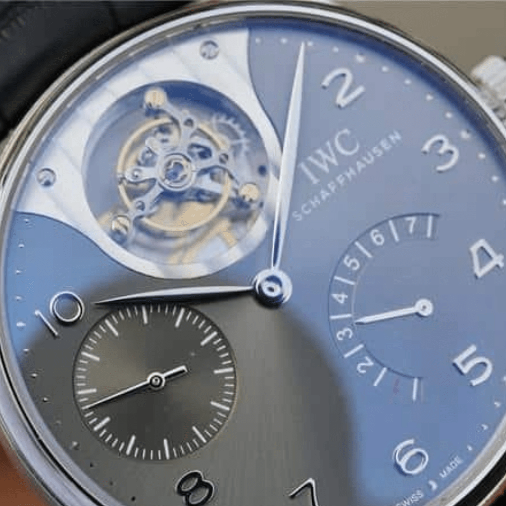 IWC 포르투기저 레트로그레이드 투르비옹 화이트 다이얼 레더 스트랩 44mm IW504207