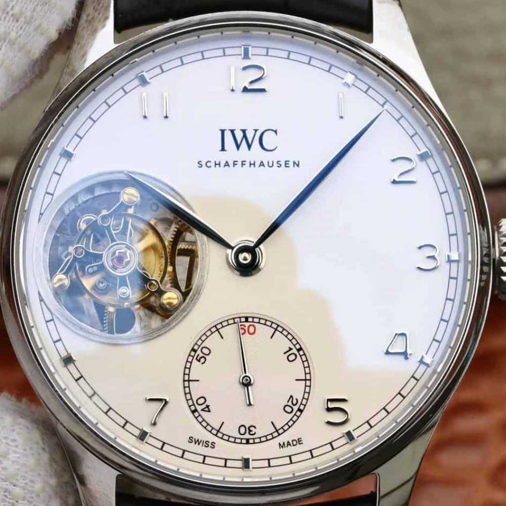 IWC 포르투기저 투르비옹 화이트 다이얼 레더 스트랩 44mm IW5463