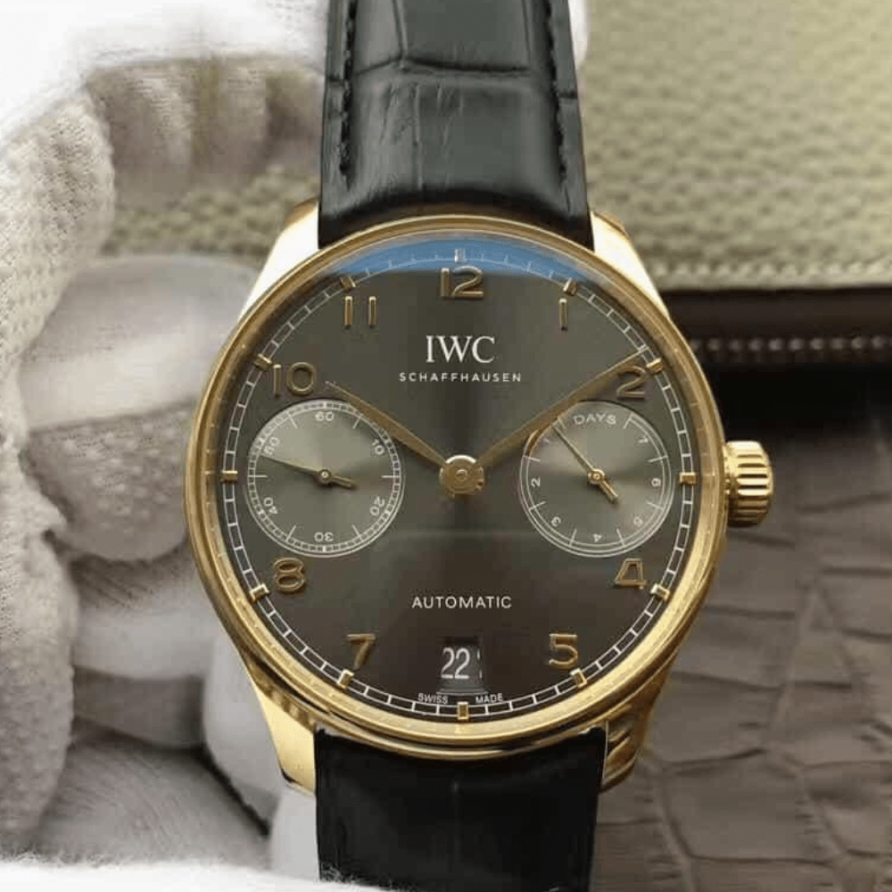 IWC 포르투기저 세븐데이즈 골드 그레이 다이얼 레더 스트랩 42.3mm IW500101