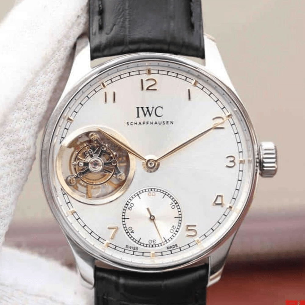 IWC 포르투기저 투르비옹 오토매틱 스틸 화이트/로즈골드 다이얼 레더 스트랩 42mm IW546302