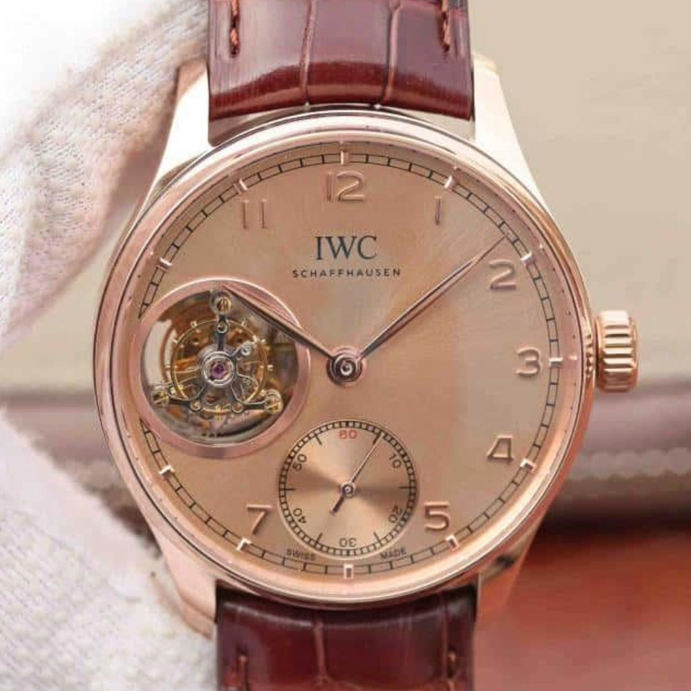 IWC 포르투기저 투르비옹 오토매틱 스틸 로즈골드 레더 스트랩 42mm IW546302