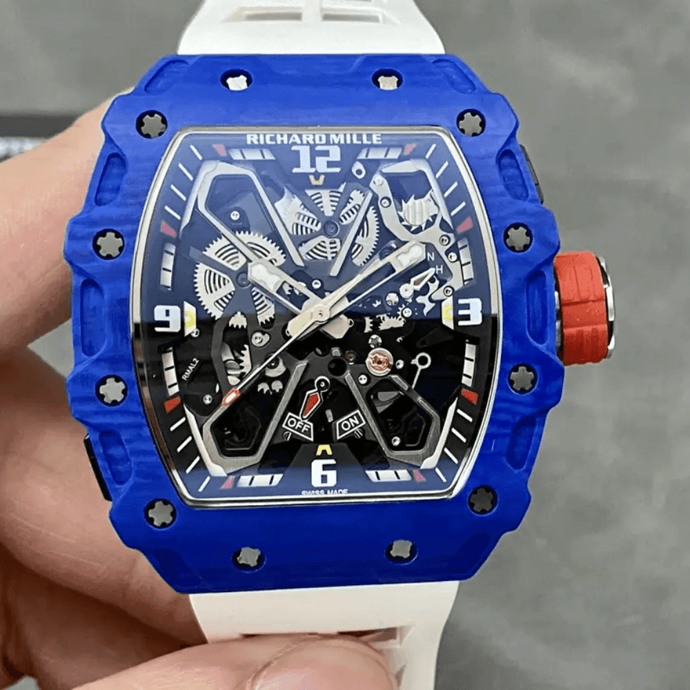 리차드밀 라파엘 나달 블루 카본 스켈레톤 다이얼 화이트 러버 스트랩 RM35-03