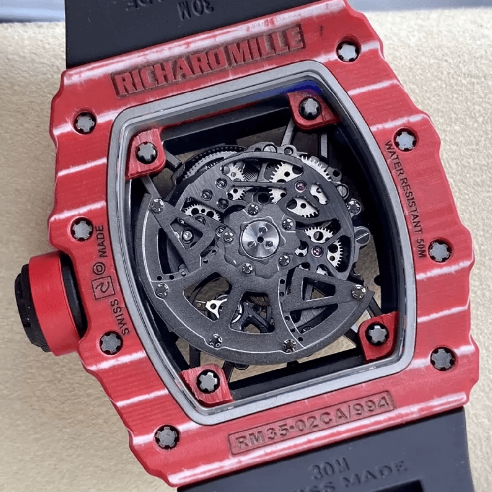 리차드밀 라파엘 나달 레드 카본 스켈레톤 다이얼 블랙 러버 스트랩 RM35-02