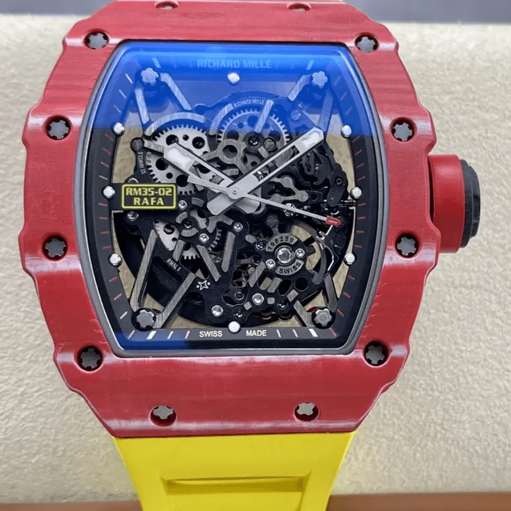 리차드밀 라파엘 나달 레드 카본 스켈레톤 다이얼 옐로우 러버 스트랩 RM35-02