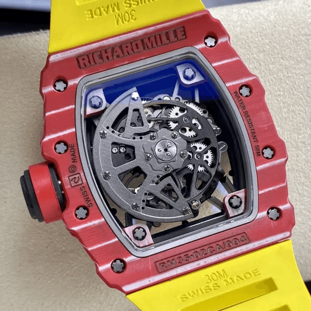 리차드밀 라파엘 나달 레드 카본 스켈레톤 다이얼 옐로우 러버 스트랩 RM35-02