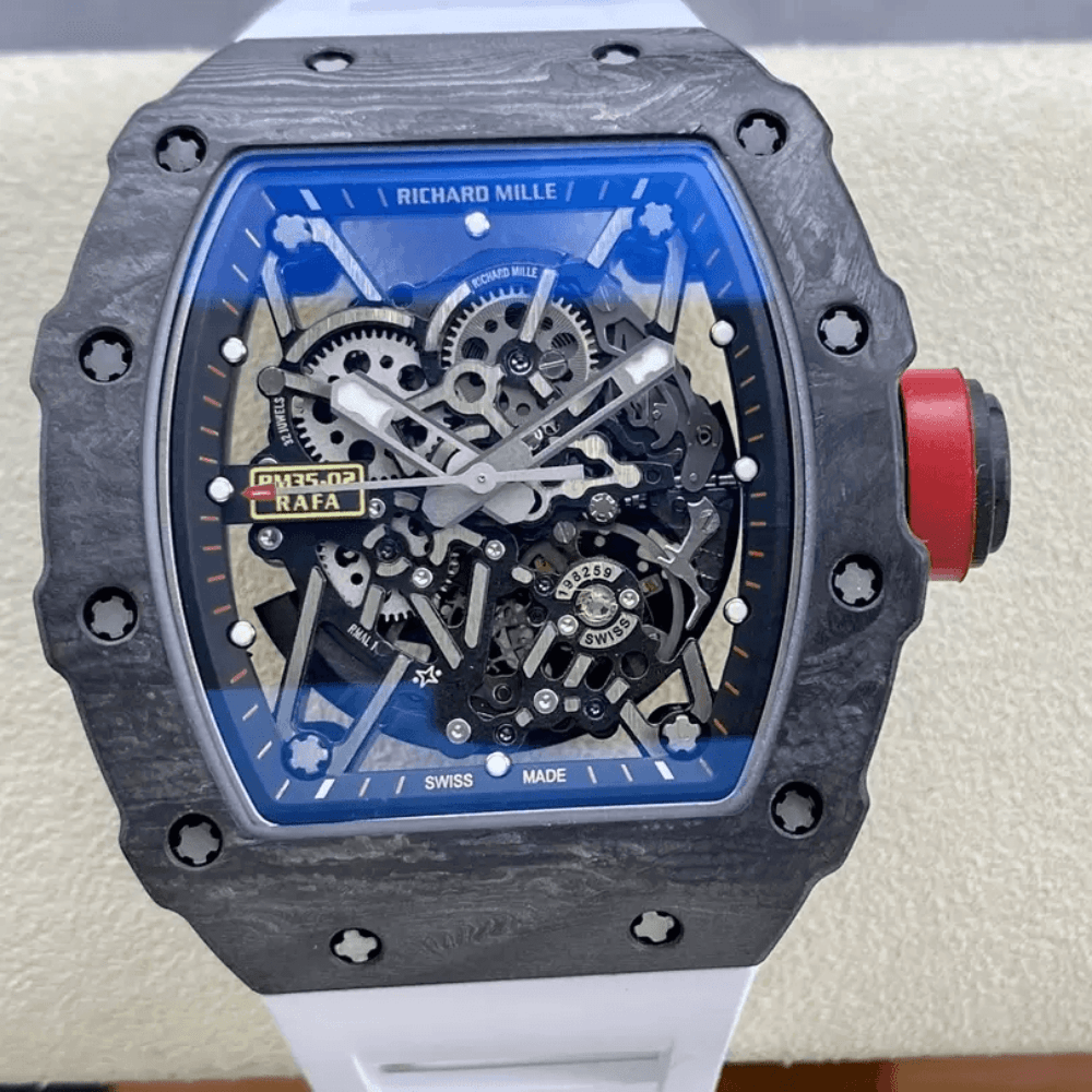 리차드밀 라파엘 나달 블랙 카본 스켈레톤 다이얼 화이트 러버 스트랩 RM35-02