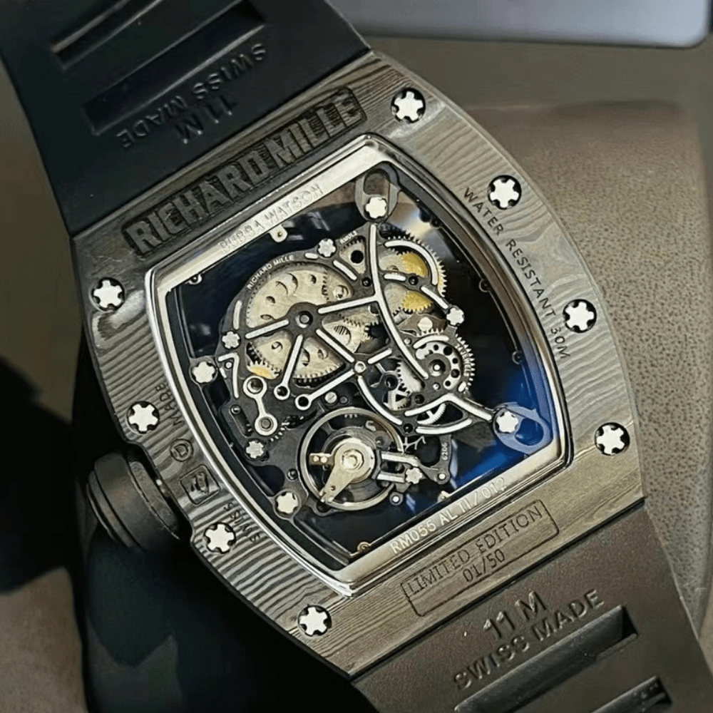 리차드밀 부바왓슨 블랙 NTPT 카본 스켈레톤 다이얼 블랙 러버밴드 골드P RM-055