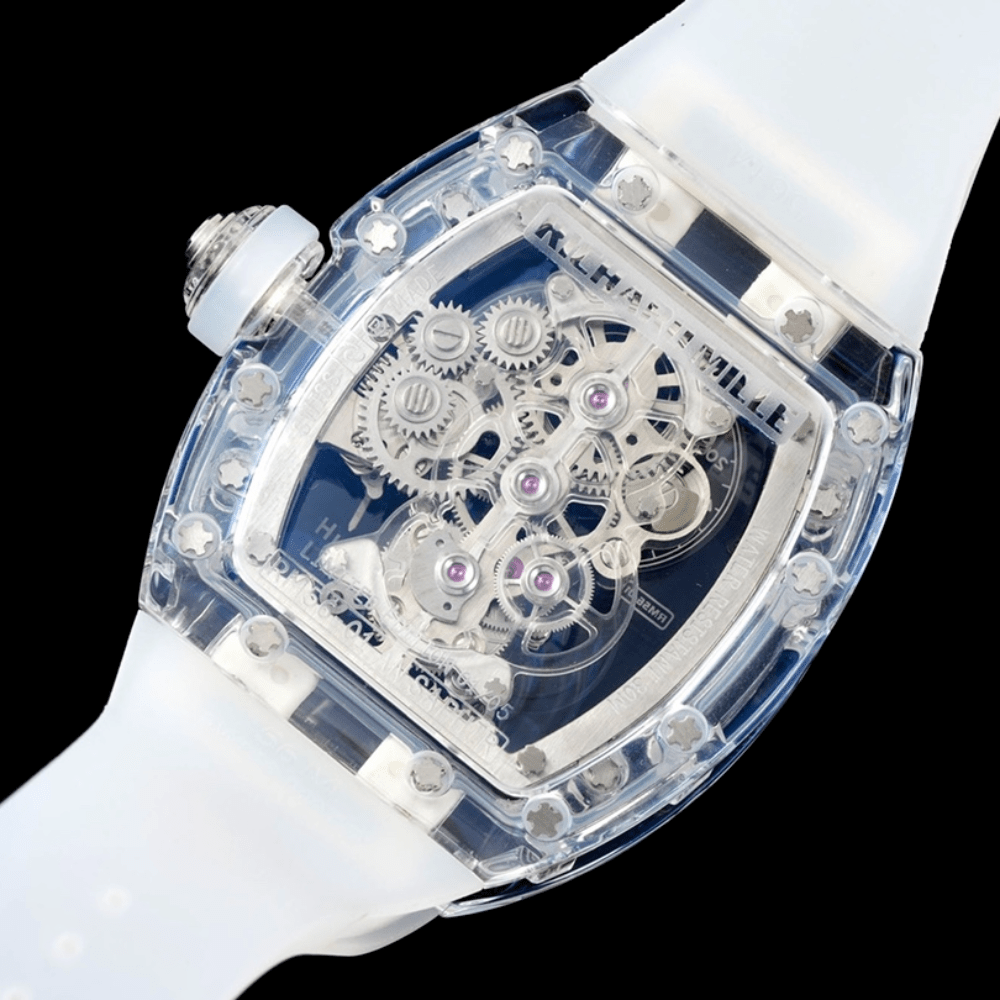 리차드밀 투르비옹 투명 사파이어 스켈레톤 다이얼 화이트 러버밴드 RM56-01