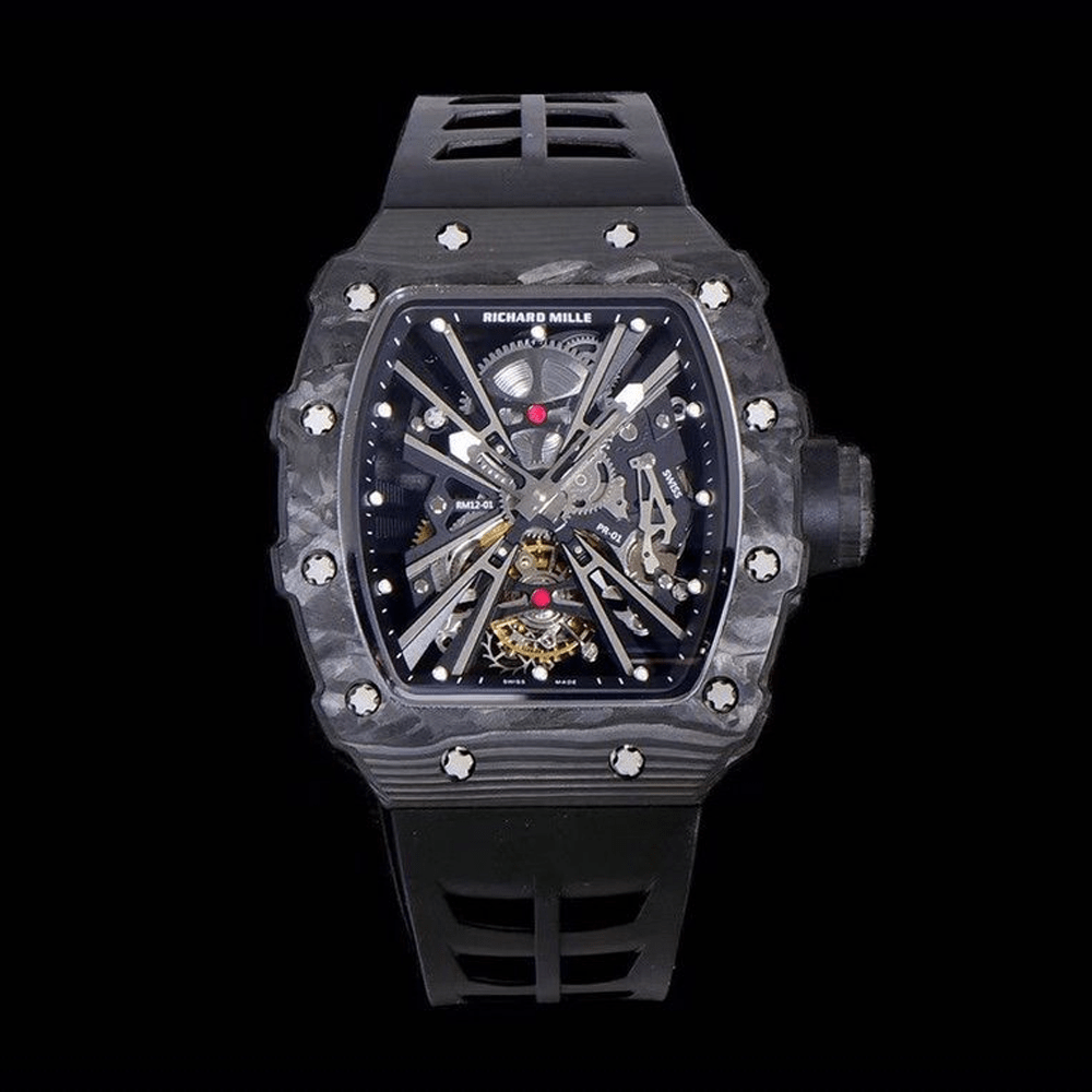 리차드밀 블랙 NTPT 카본 투르비옹 블랙 러버 스트랩 한정판 RM12-01