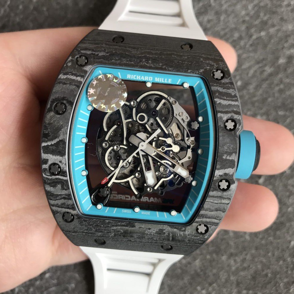 리차드밀 부바왓슨 블랙 NTPT 카본 스켈레톤 다이얼 블루 러버밴드 RM-055