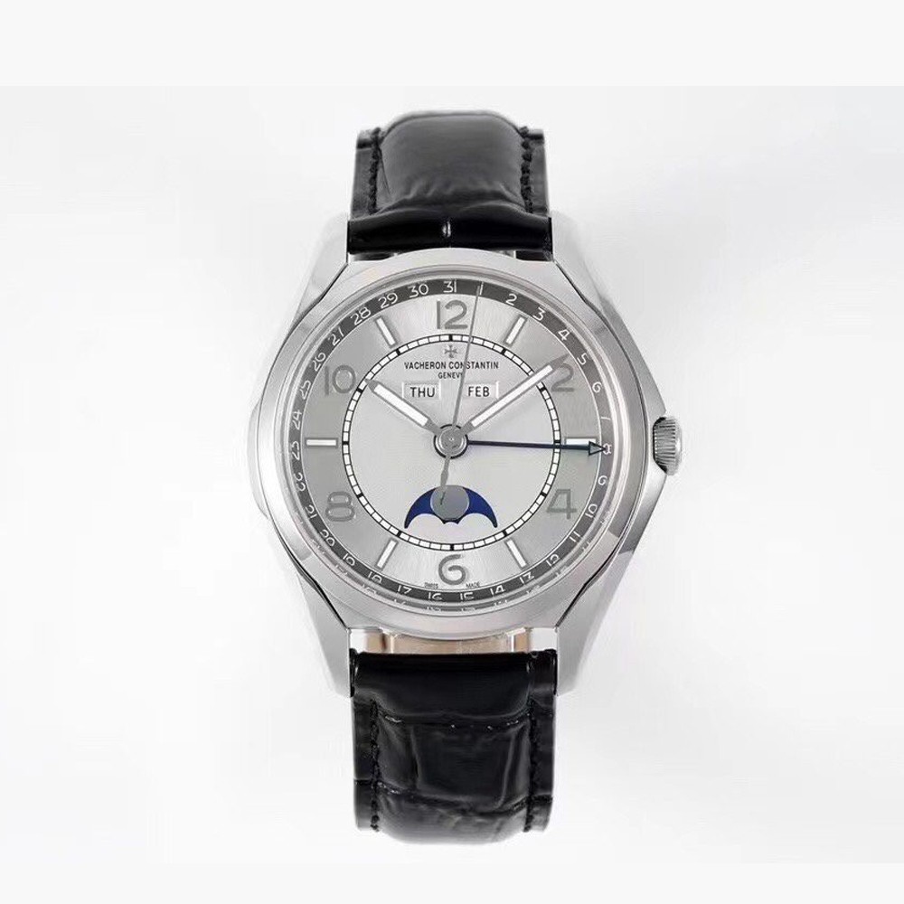 바쉐론 콘스탄틴 피프티식스 컴플리트 캘린더 실버 다이얼 레더 스트랩 40mm 4000E/000A-B439