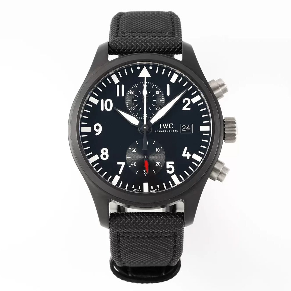 IWC 파일럿 플라이백 크로노그래프 블랙 다이얼 나일론 스트랩 44mm IW389001