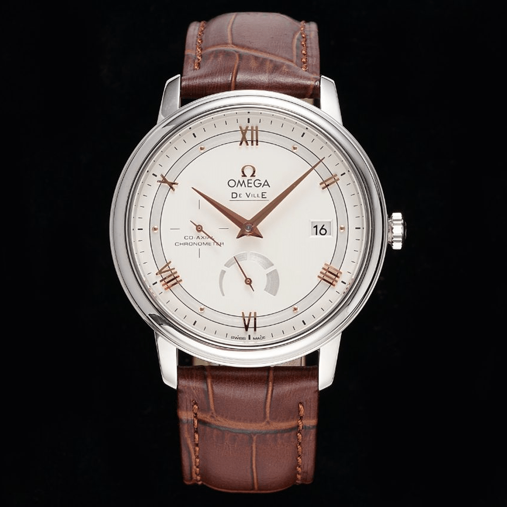 오메가 드빌 화이트 다이얼 드레스 워치 가죽 스트랩 424.13.40.21.02.002