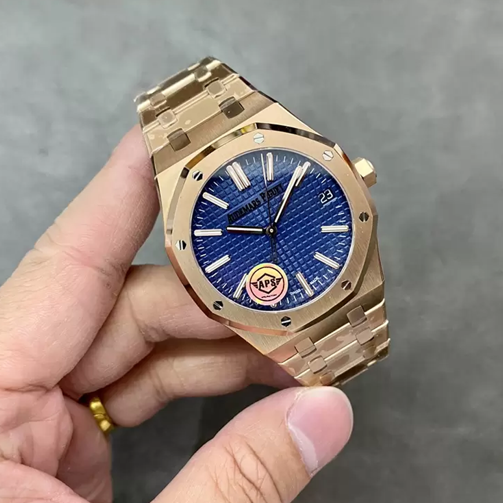 오데마피게 로얄오크 50주년 한정판 블루 텍스처 다이얼 로즈골드 금통 41mm 15510OR