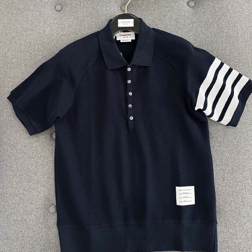 톰브라운 4바 와플 폴로 반팔 티셔츠 네이비