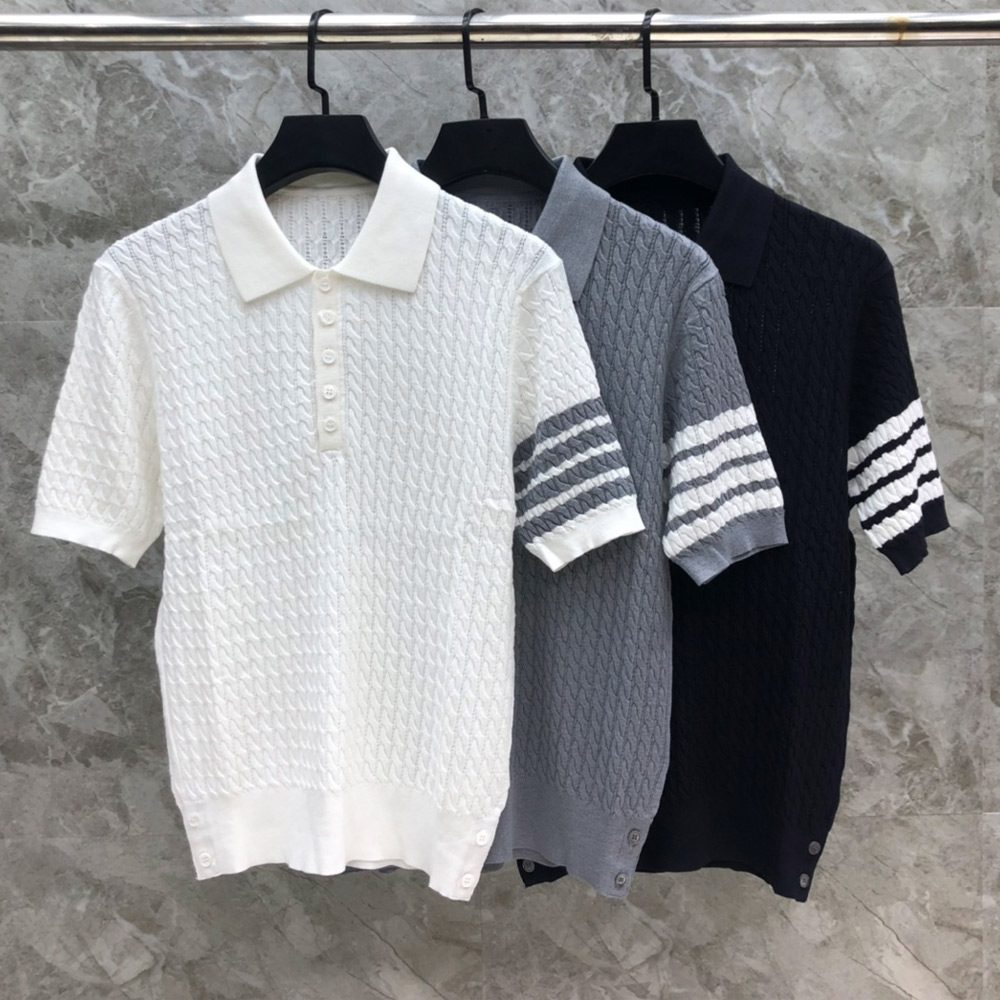 톰브라운 24SS 트위스트 라펠 4바 니트 폴로 반팔