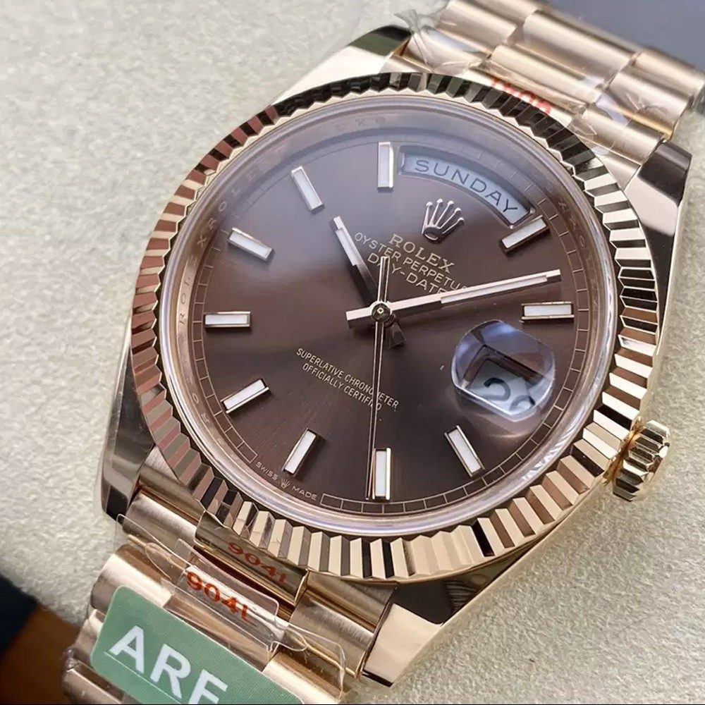 롤렉스 데이데이트 초코판 인덱스 다이얼 로즈골드 금통 40mm m228235