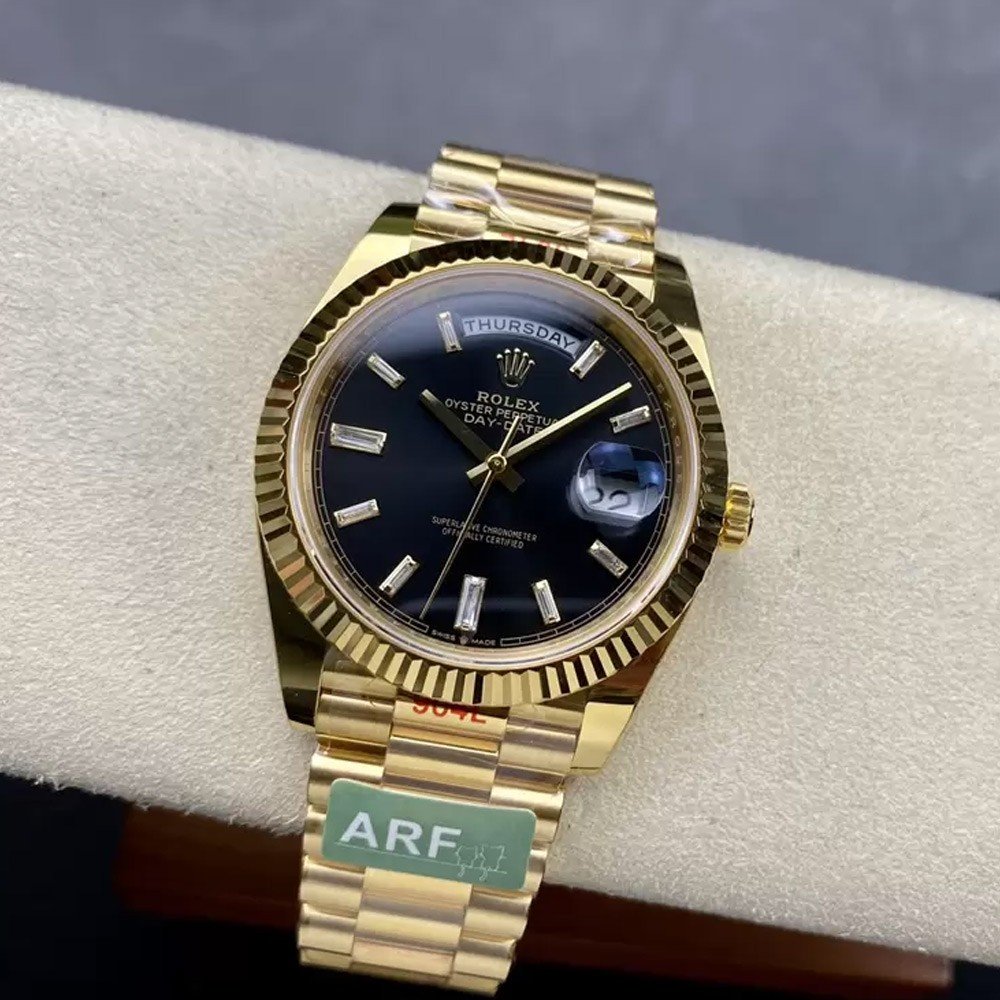 롤렉스 데이데이트 검판 바게트다이아 다이얼 옐골 40mm m228238