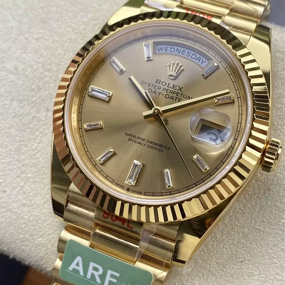 롤렉스 데이데이트 샴폐인다이얼 바게트다이아 옐골 40mm m228238